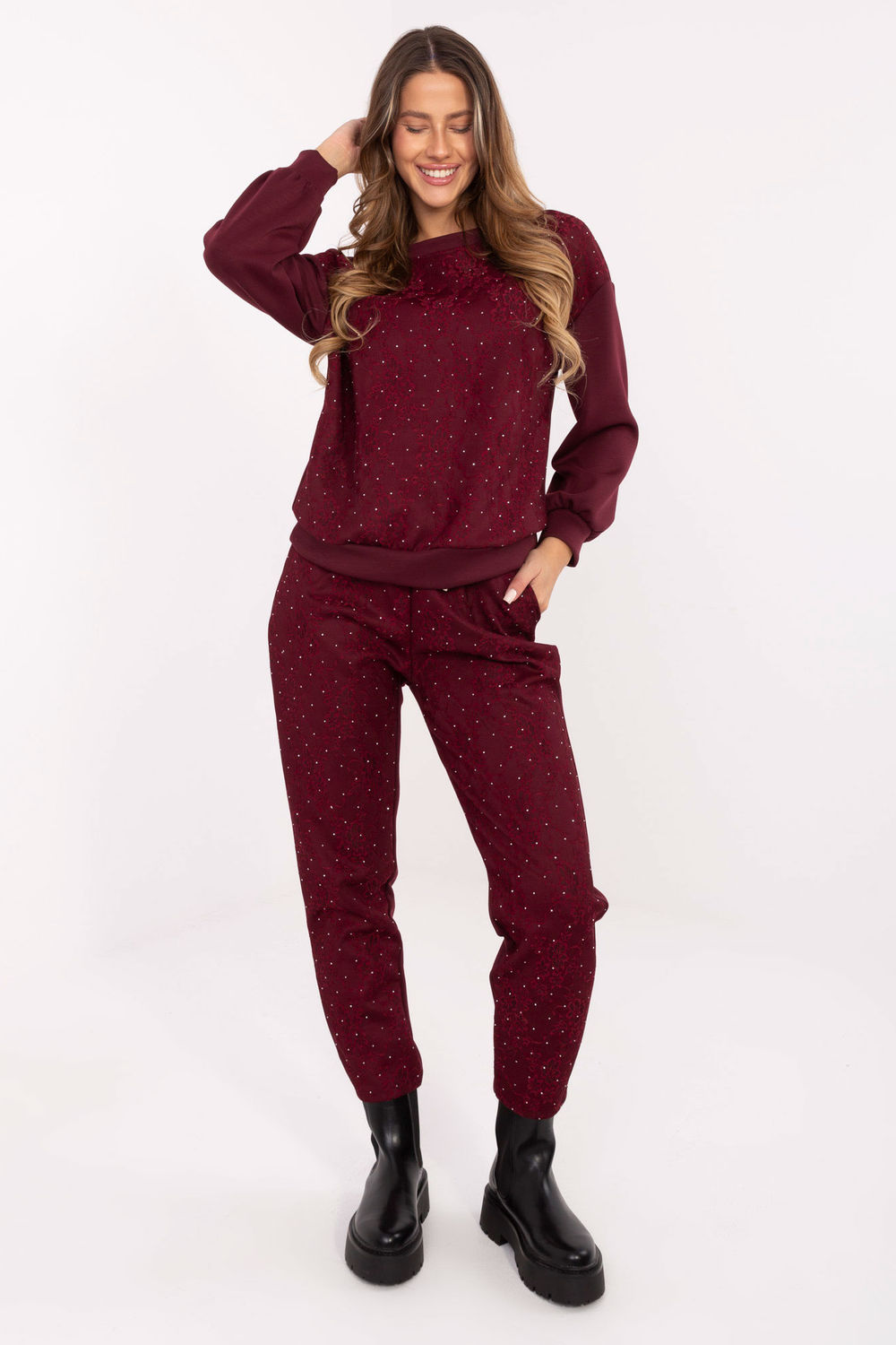 Spodnie Komplet Model IT-KMPL-9850.14P Bordo - Italy Moda223204 - Czerwony
