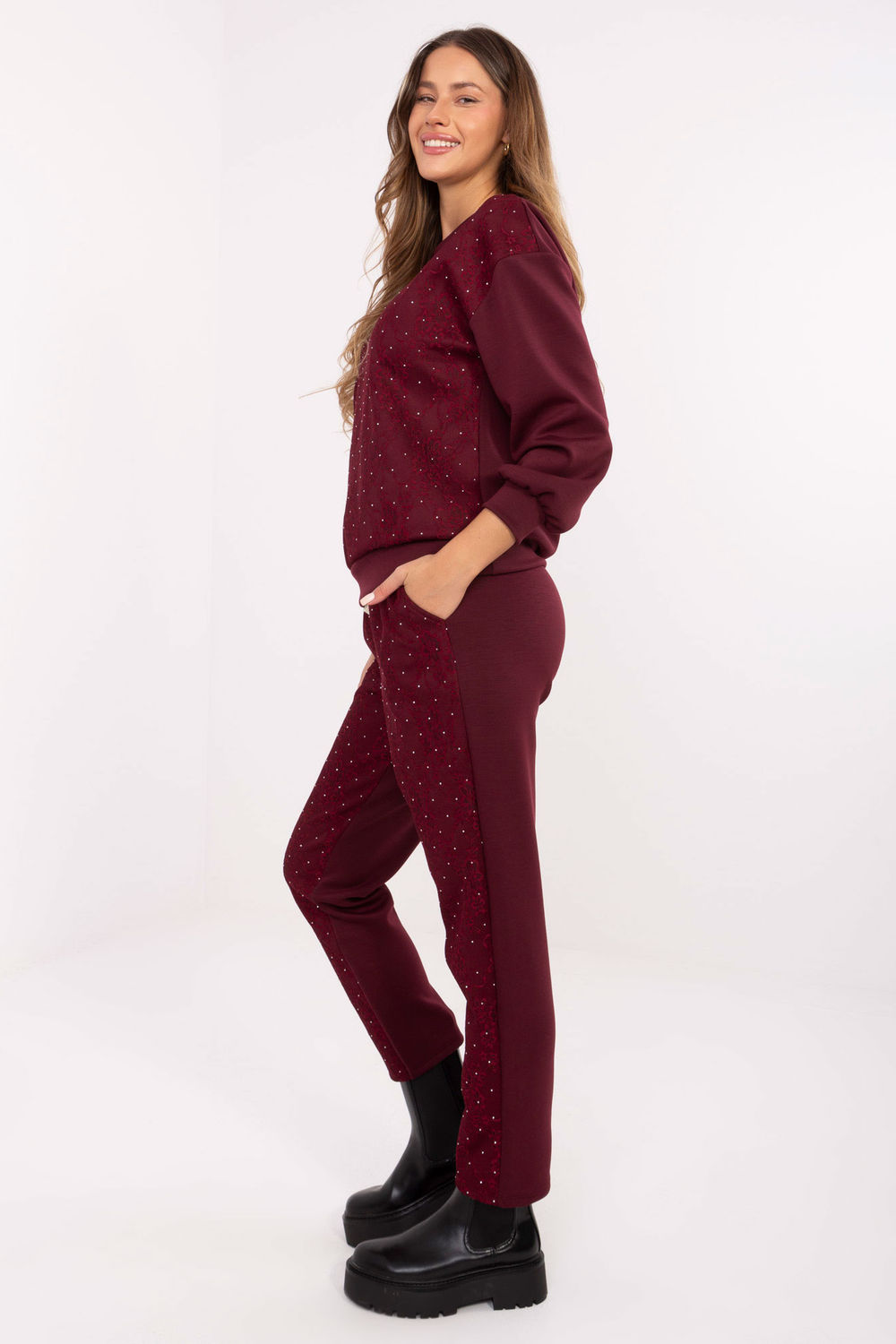 Spodnie Komplet Model IT-KMPL-9850.14P Bordo - Italy Moda223204 - Czerwony - obrazek 2