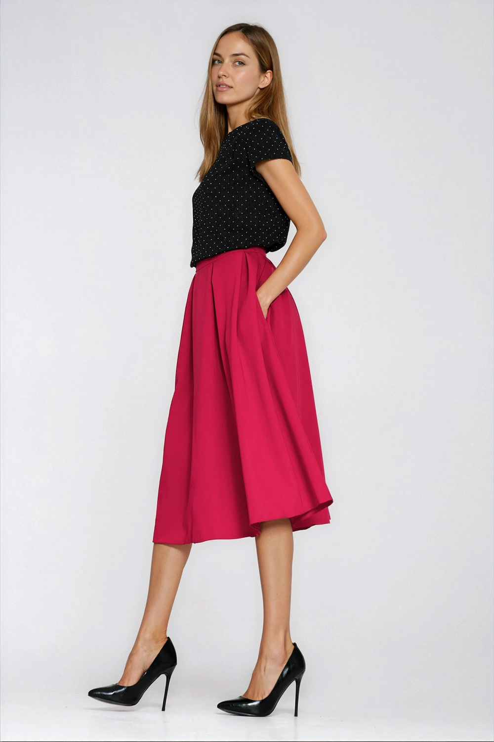 Spódnica Rozkloszowana spódnica midi SP87 Red - Nife223284 - Czerwony - obrazek 2