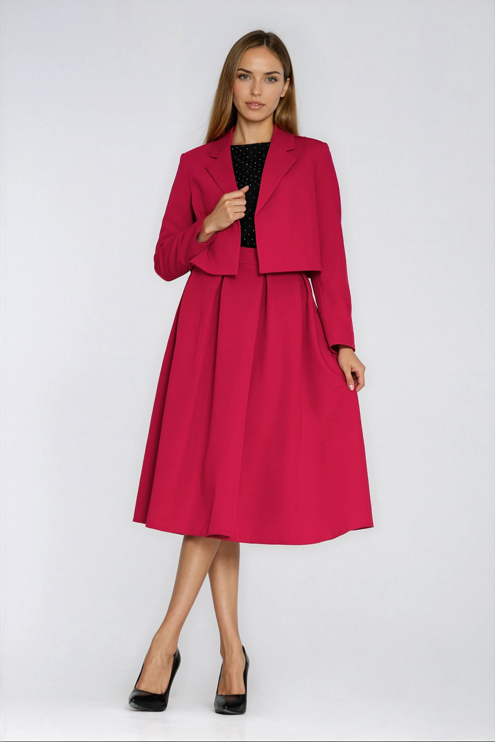 Spódnica Rozkloszowana spódnica midi SP87 Red - Nife223284 - Czerwony - obrazek 3