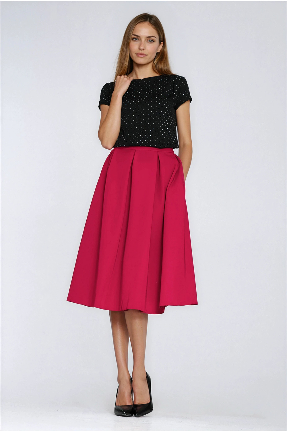 Spódnica Rozkloszowana spódnica midi SP87 Red - Nife223284 - Czerwony - obrazek 4