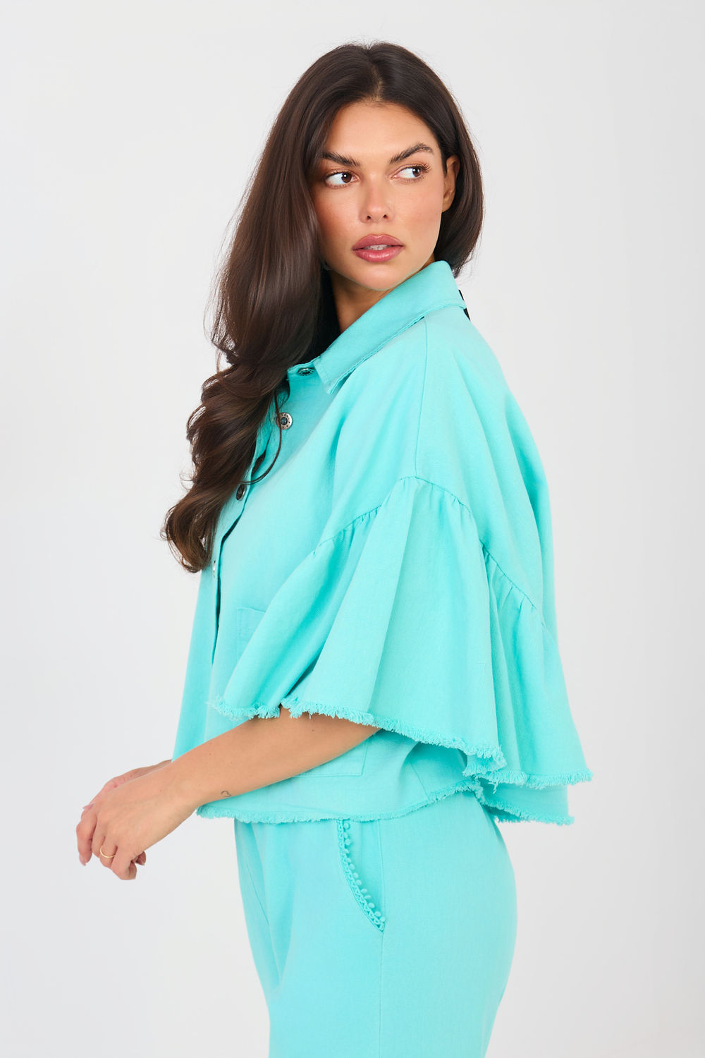 Kurtka Damska Model IT-KR-FL9998.85 Turkus - Rue Paris223630 - Niebieski - obrazek 2