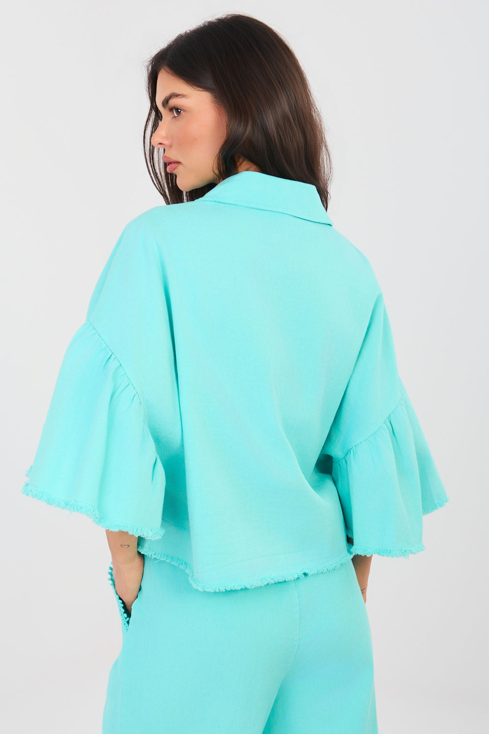 Kurtka Damska Model IT-KR-FL9998.85 Turkus - Rue Paris223630 - Niebieski - obrazek 3