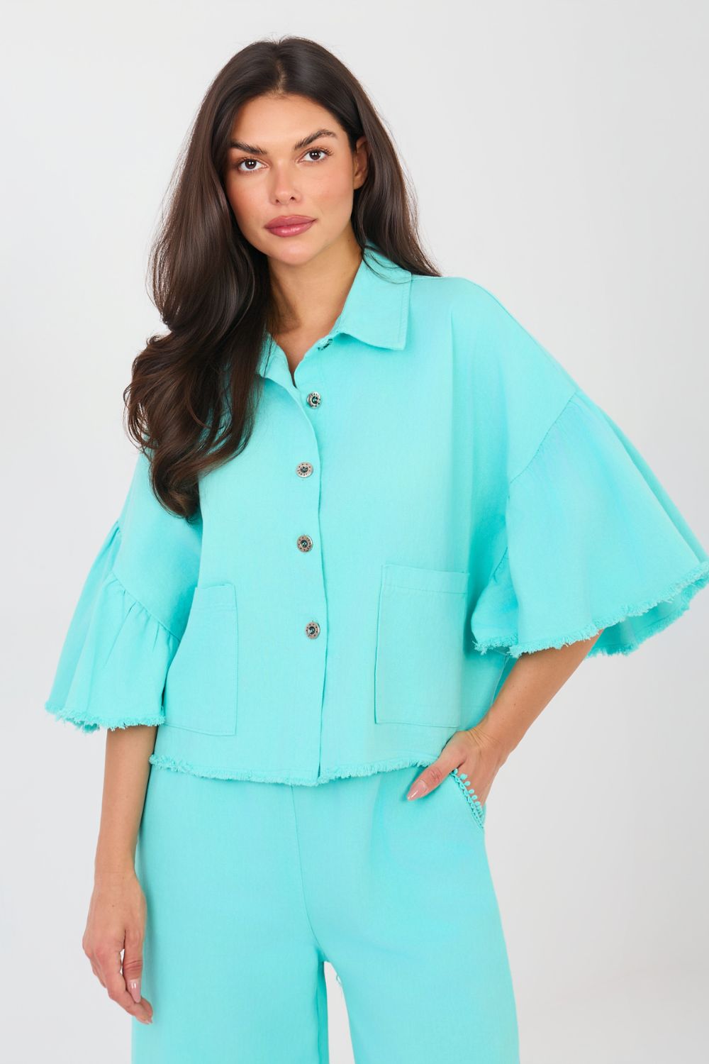 Kurtka Damska Model IT-KR-FL9998.85 Turkus - Rue Paris223630 - Niebieski - obrazek 4