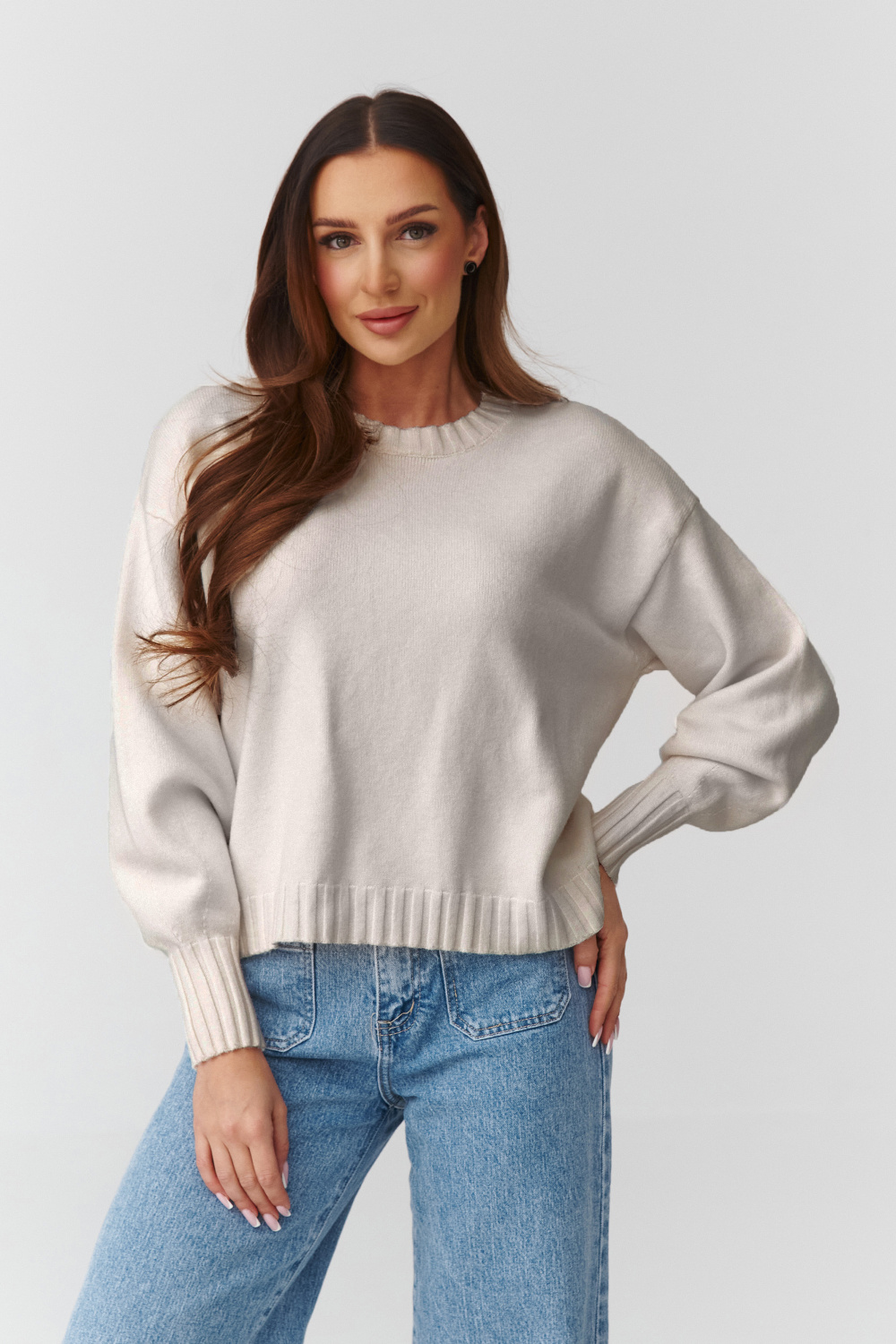 Sweter Damski Model C43 Light Beige - Makadamia224108 - Beżowy
