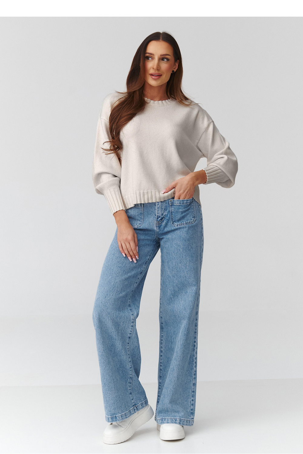 Sweter Damski Model C43 Light Beige - Makadamia224108 - Beżowy - obrazek 2
