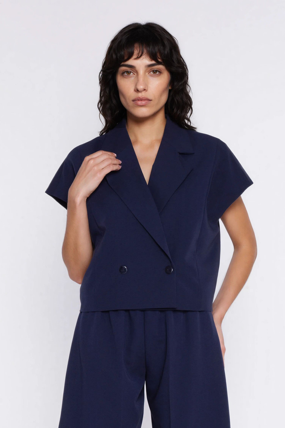 Dwurzędowy krótki żakiet Z96 Navy - Nife226421 - Granatowy - obrazek 4