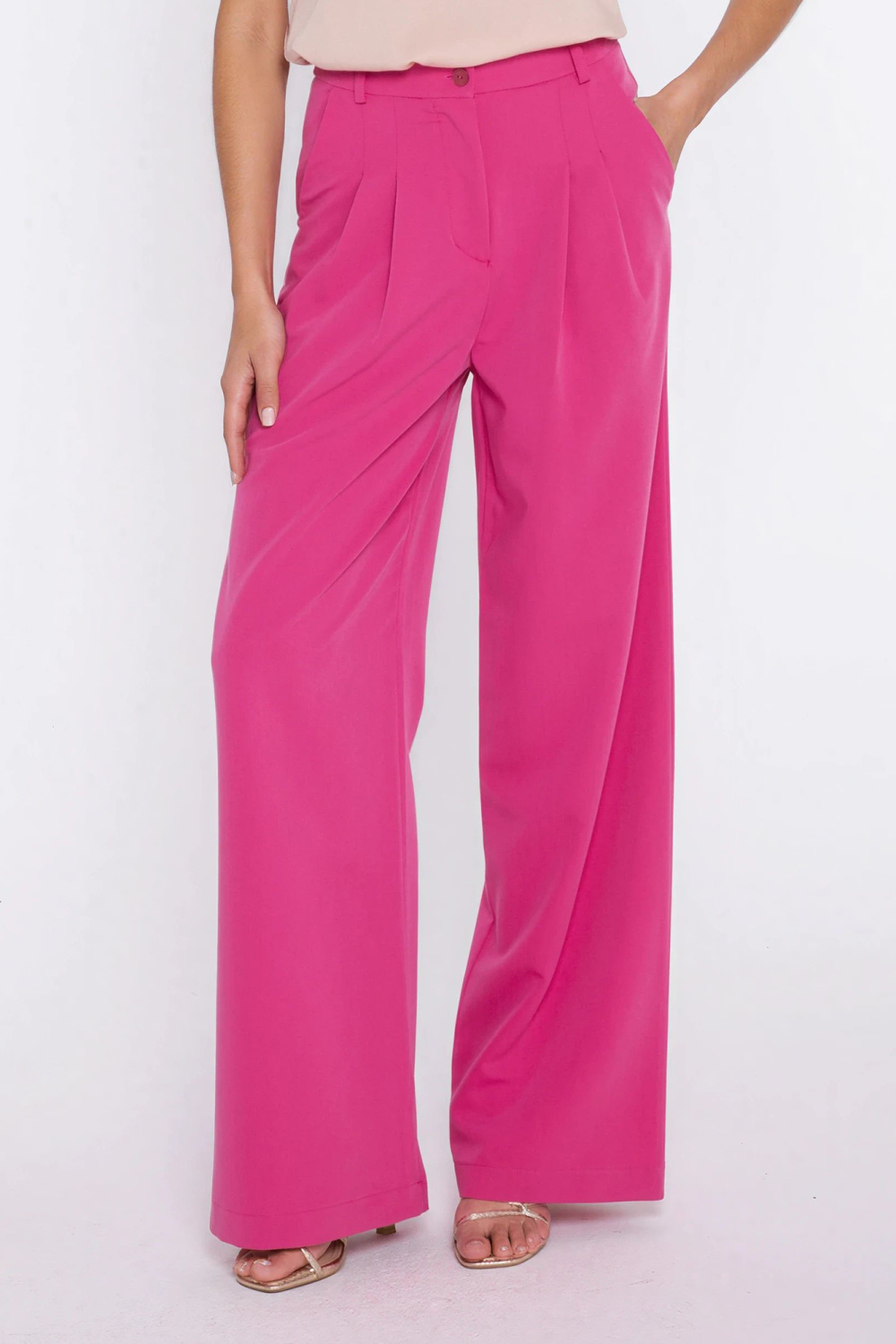 Spodnie z zakładkami wide leg SD138 Pink - Nife226423 - Różowy