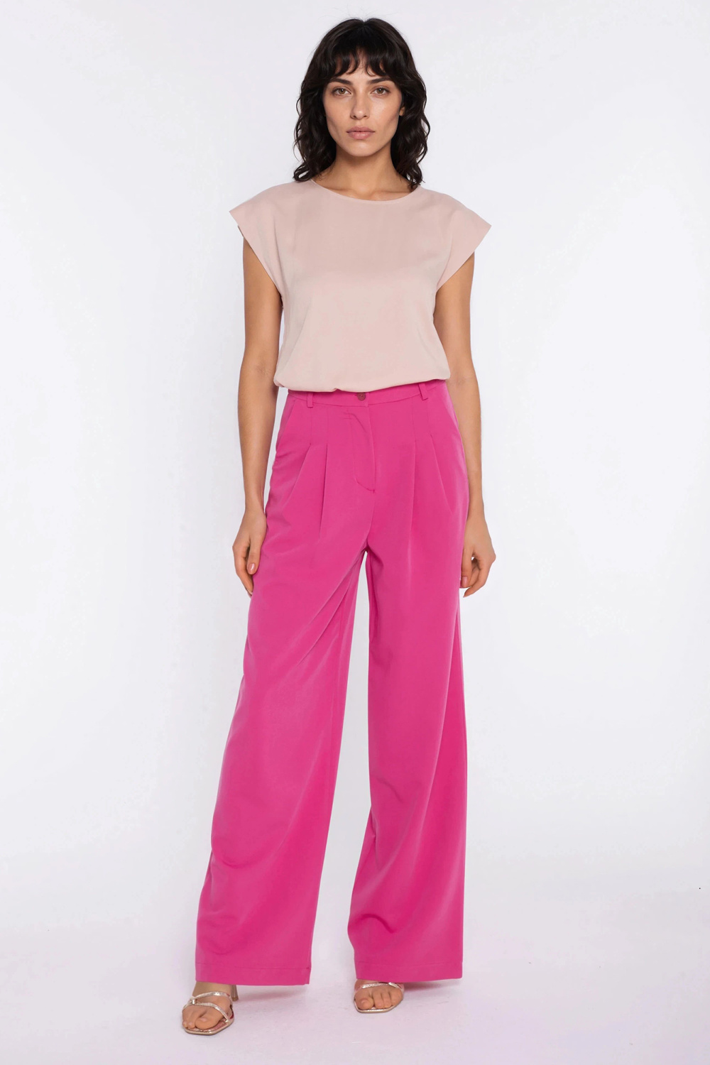 Spodnie z zakładkami wide leg SD138 Pink - Nife226423 - Różowy - obrazek 2