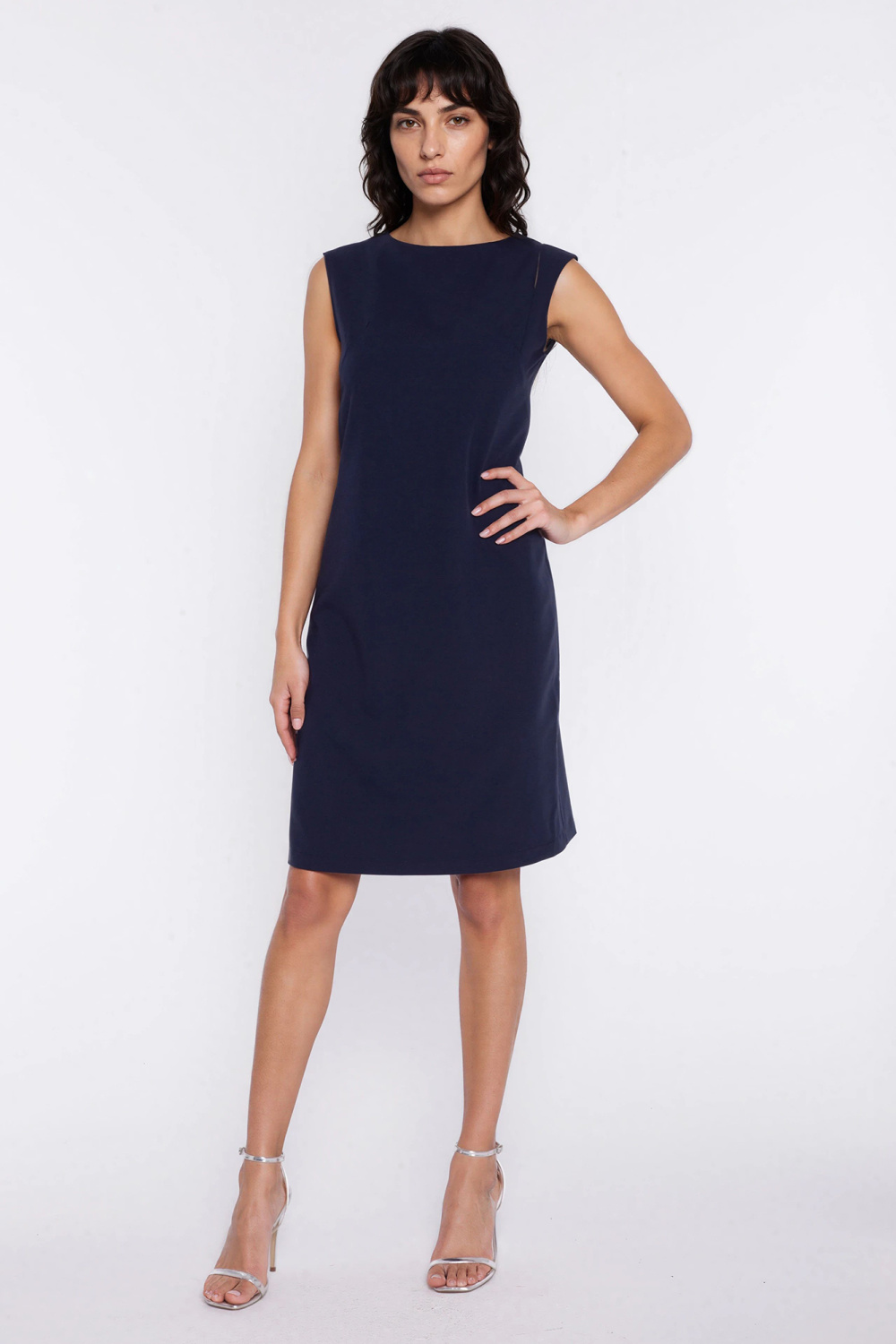 Sukienka z pęknięciem na ramieniu S293 Navy - Nife226424 - Granatowy - obrazek 2