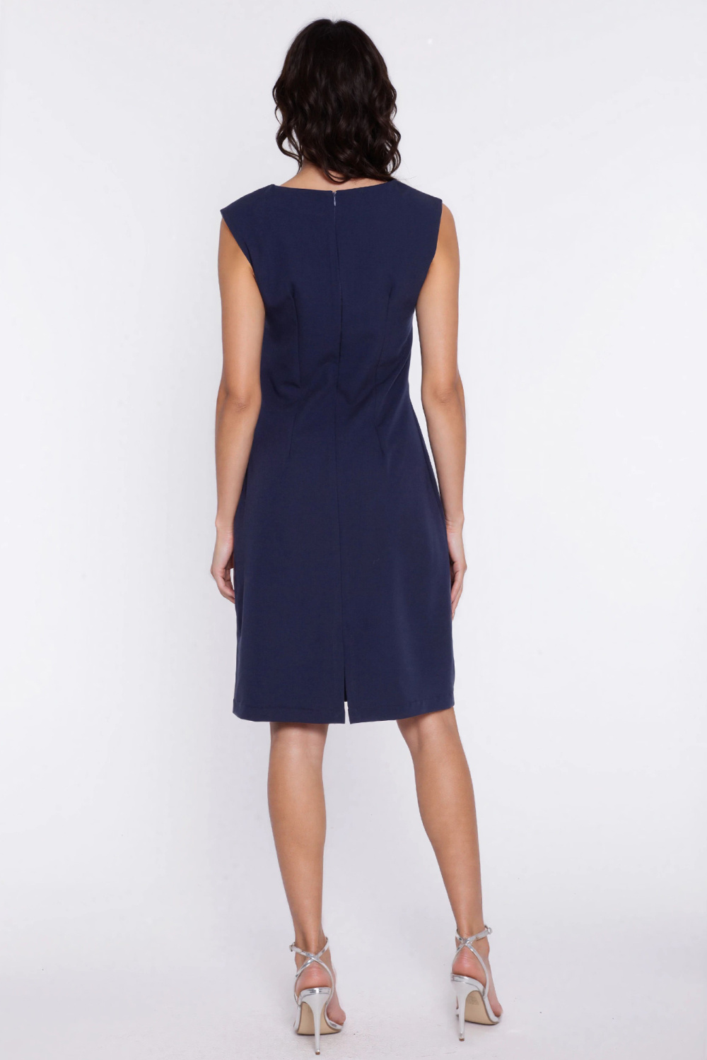 Sukienka z pęknięciem na ramieniu S293 Navy - Nife226424 - Granatowy - obrazek 3