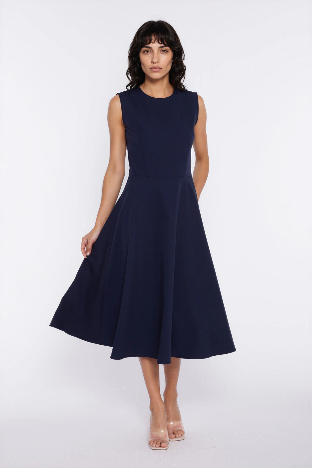 Sukienka z lamówką S292 Navy - Nife226430 - Granatowy