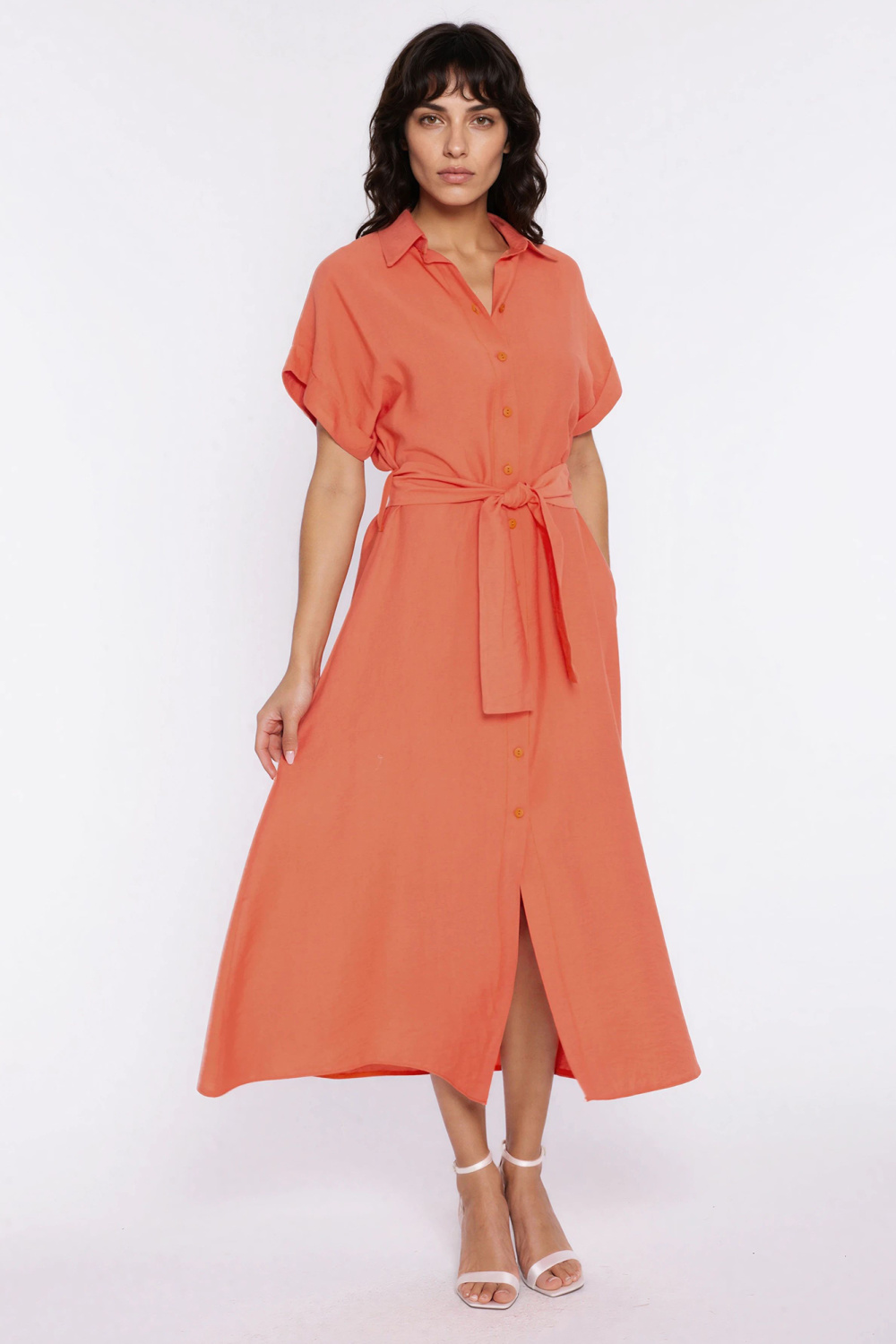 Sukienka Koszulowa sukienka S294 Orange - Nife228012 - Pomarańczowy - obrazek 2