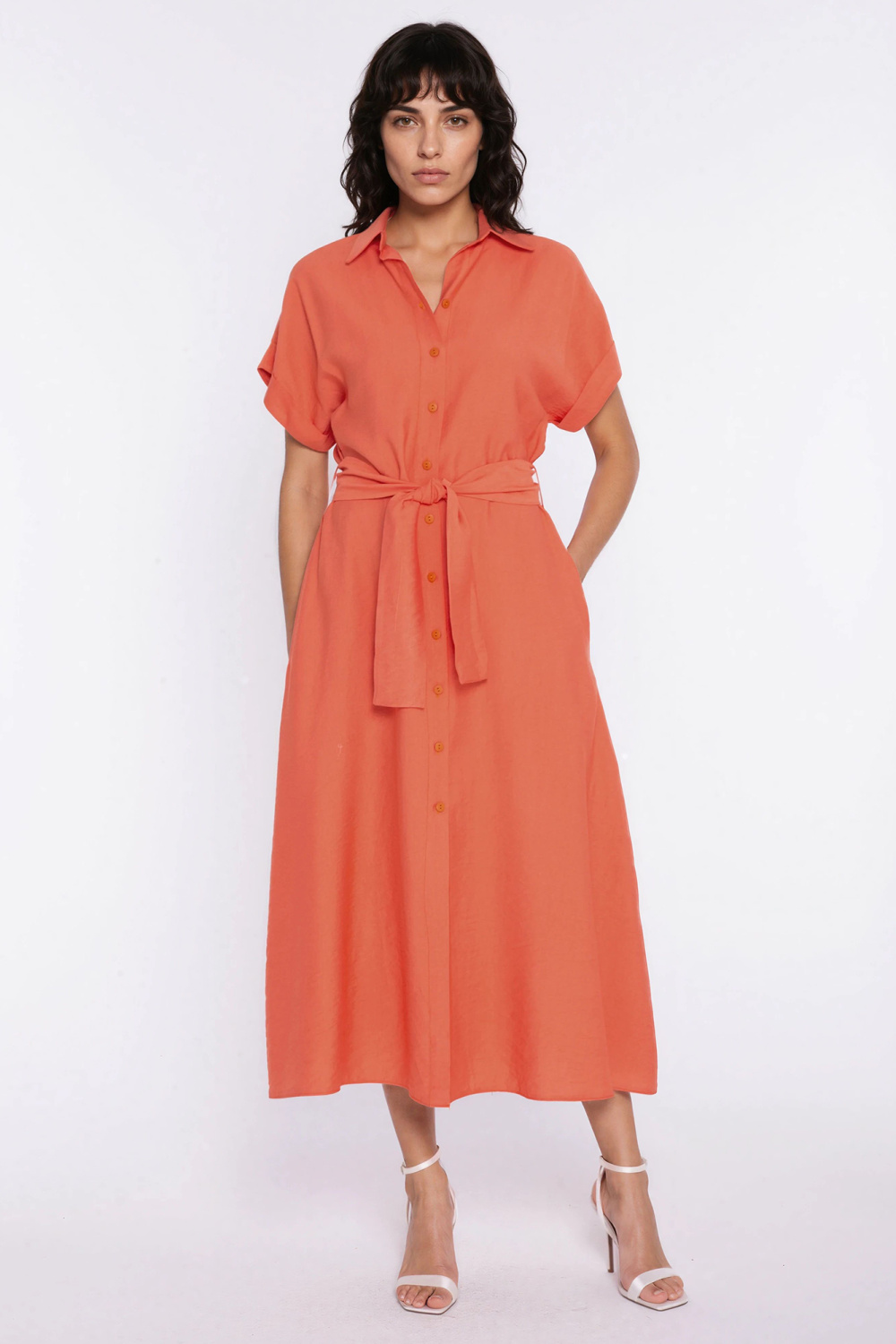 Sukienka Koszulowa sukienka S294 Orange - Nife228012 - Pomarańczowy - obrazek 4