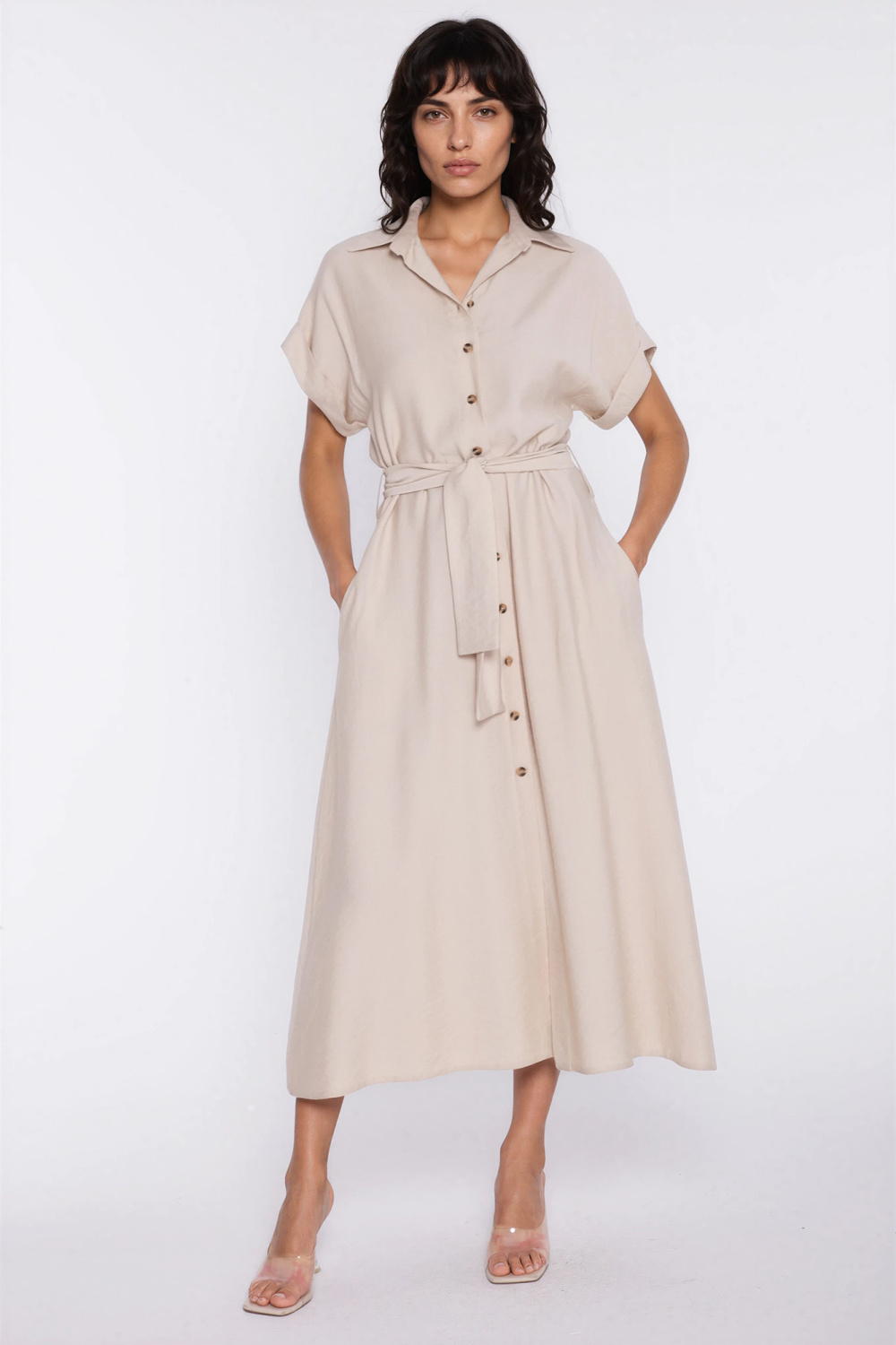 Sukienka Koszulowa sukienka S294 Beige - Nife228013 - Beżowy