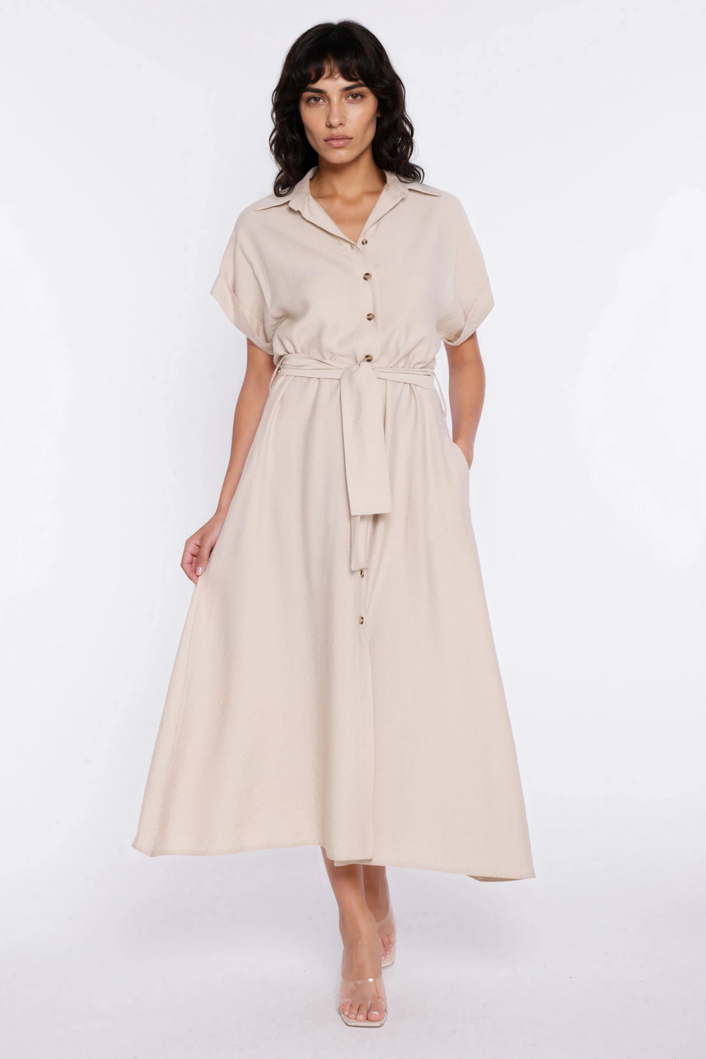 Sukienka Koszulowa sukienka S294 Beige - Nife228013 - Beżowy - obrazek 2