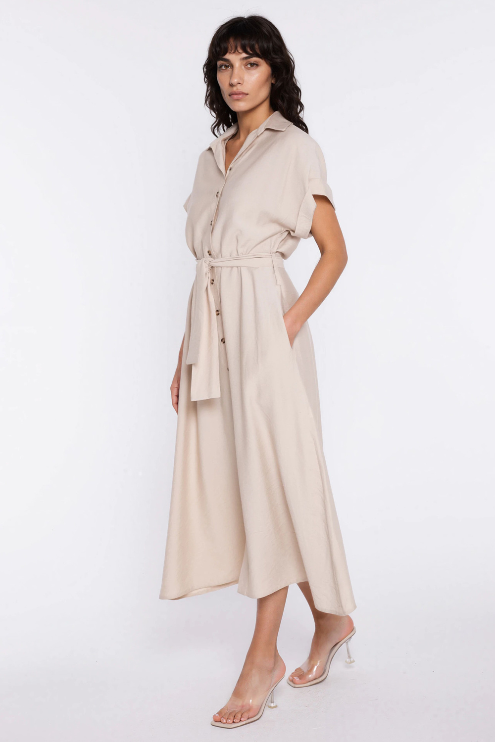 Sukienka Koszulowa sukienka S294 Beige - Nife228013 - Beżowy - obrazek 3