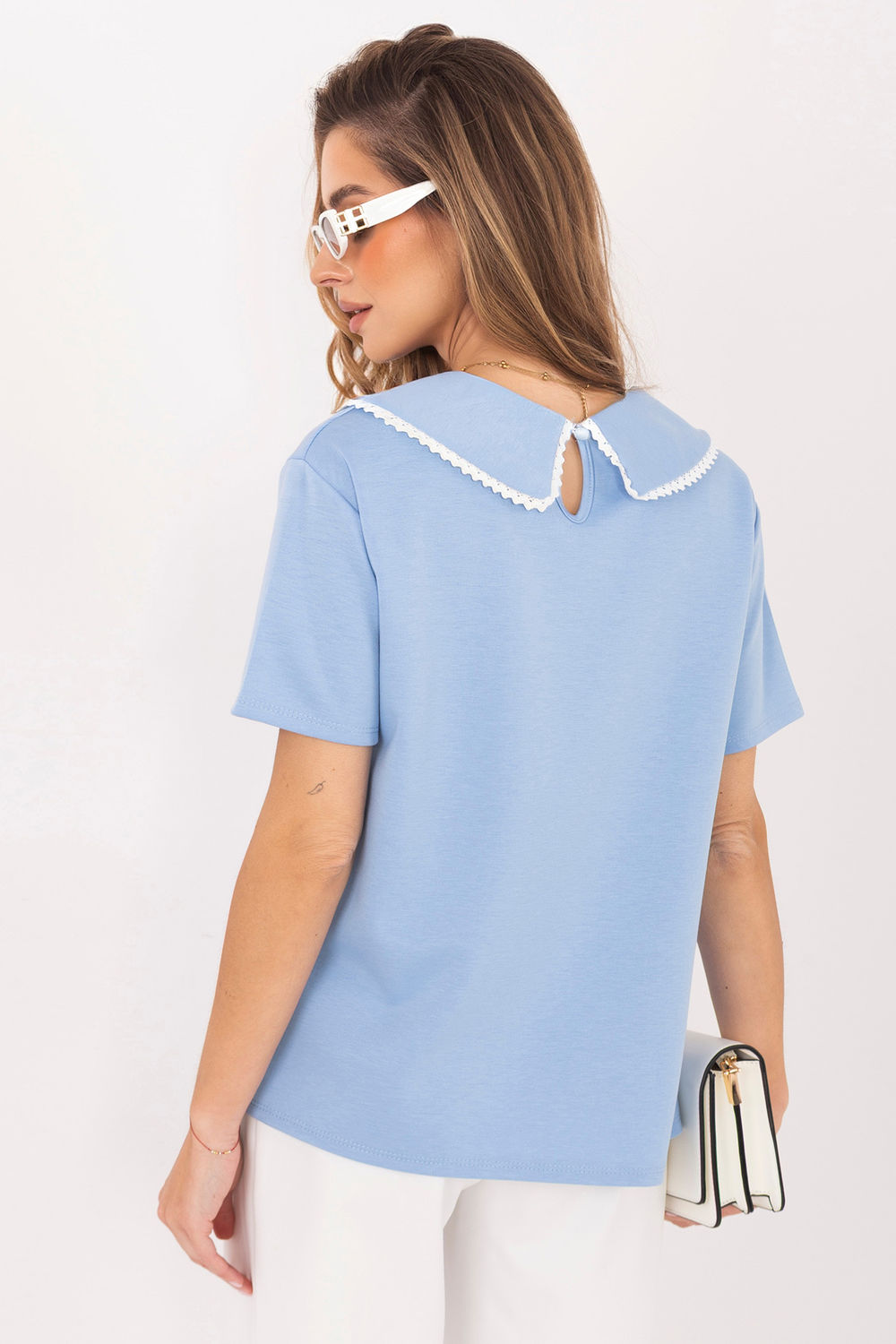 Bluzka Model MI-BZ-3406.90 Light Blue - Italy Moda228442 - Niebieski - obrazek 3