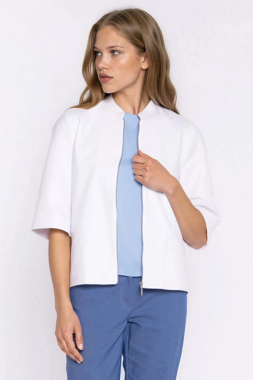 Jeansowa luźna kurtka Z101 White - Nife228921 - Biały