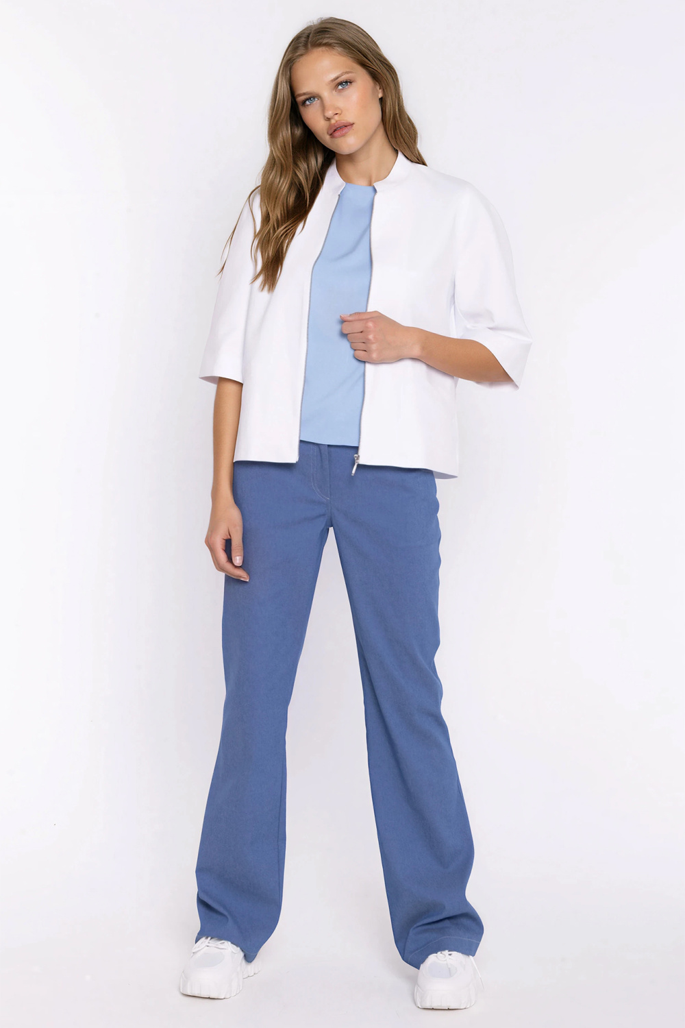Jeansowa luźna kurtka Z101 White - Nife228921 - Biały - obrazek 2