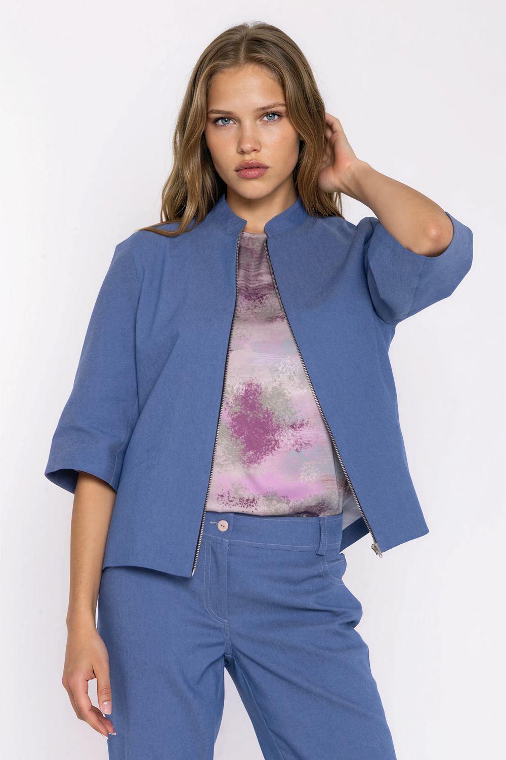 Jeansowa luźna kurtka Z101 Blue Denim - Nife228922 - Niebieski