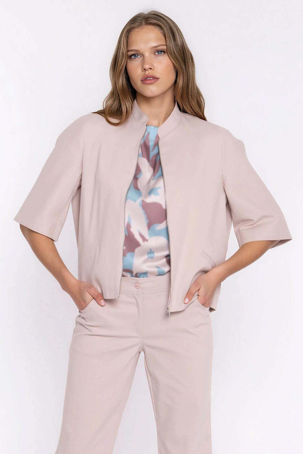 Jeansowa luźna kurtka Z101 Beige - Nife228923 - Beżowy
