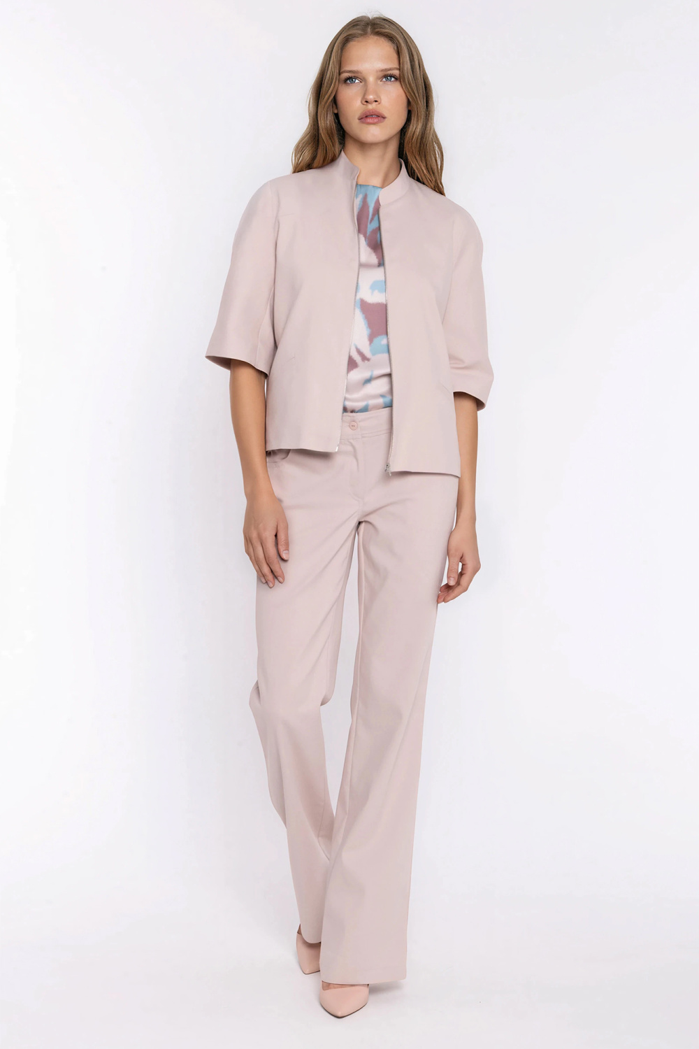 Jeansowa luźna kurtka Z101 Beige - Nife228923 - Beżowy - obrazek 2