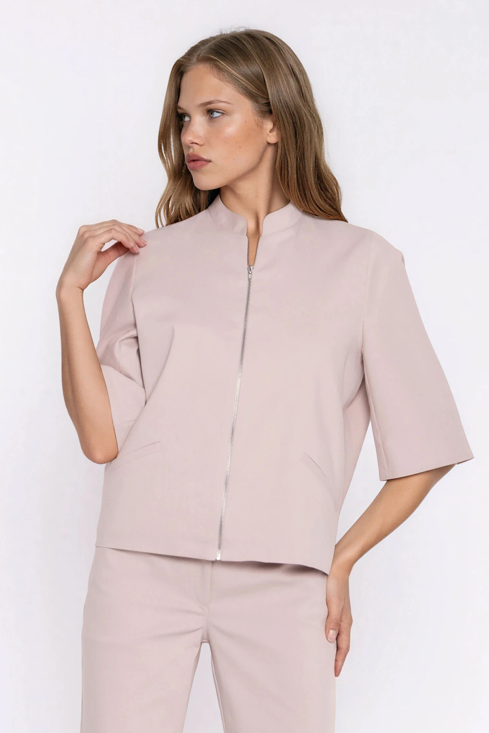 Jeansowa luźna kurtka Z101 Beige - Nife228923 - Beżowy - obrazek 4