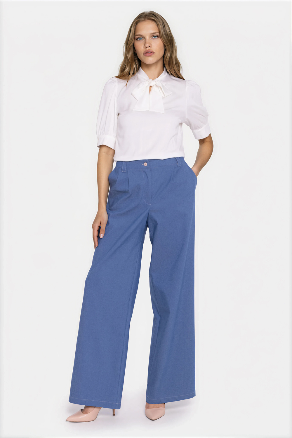 Spodnie Jeansowe spodnie wide leg SD141 Blue Denim - Nife228925 - Niebieski - obrazek 4