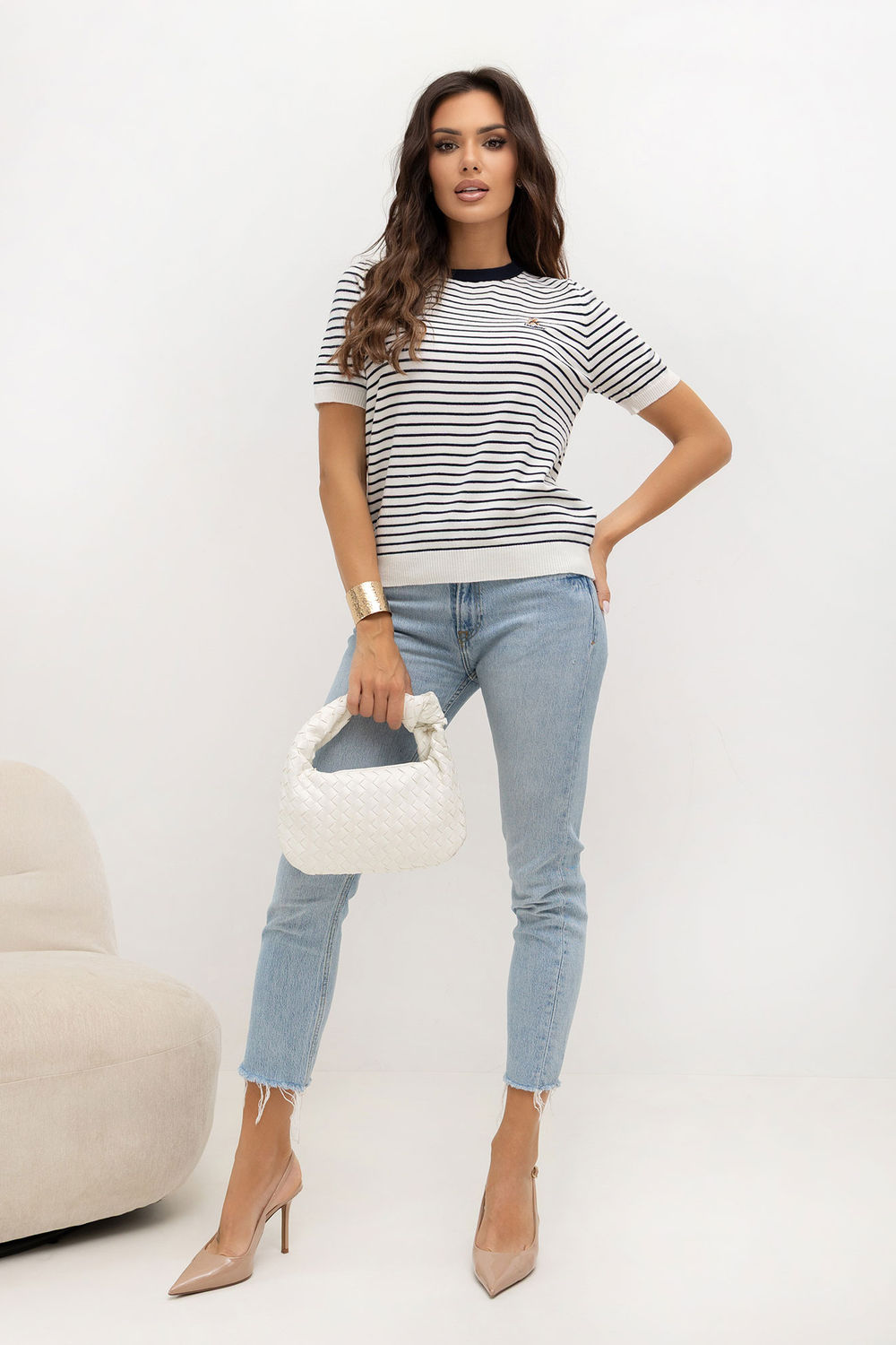 Sweter Damski Model IR-SW-57881.99 White/Navy - Italy Moda230140 - Biały - obrazek 2