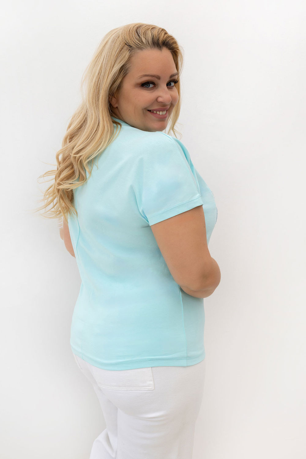 Tshirt Damski Plus Size Model RV-TS-A1323.27P Mint - Relevance230448 - Zielony - obrazek 3