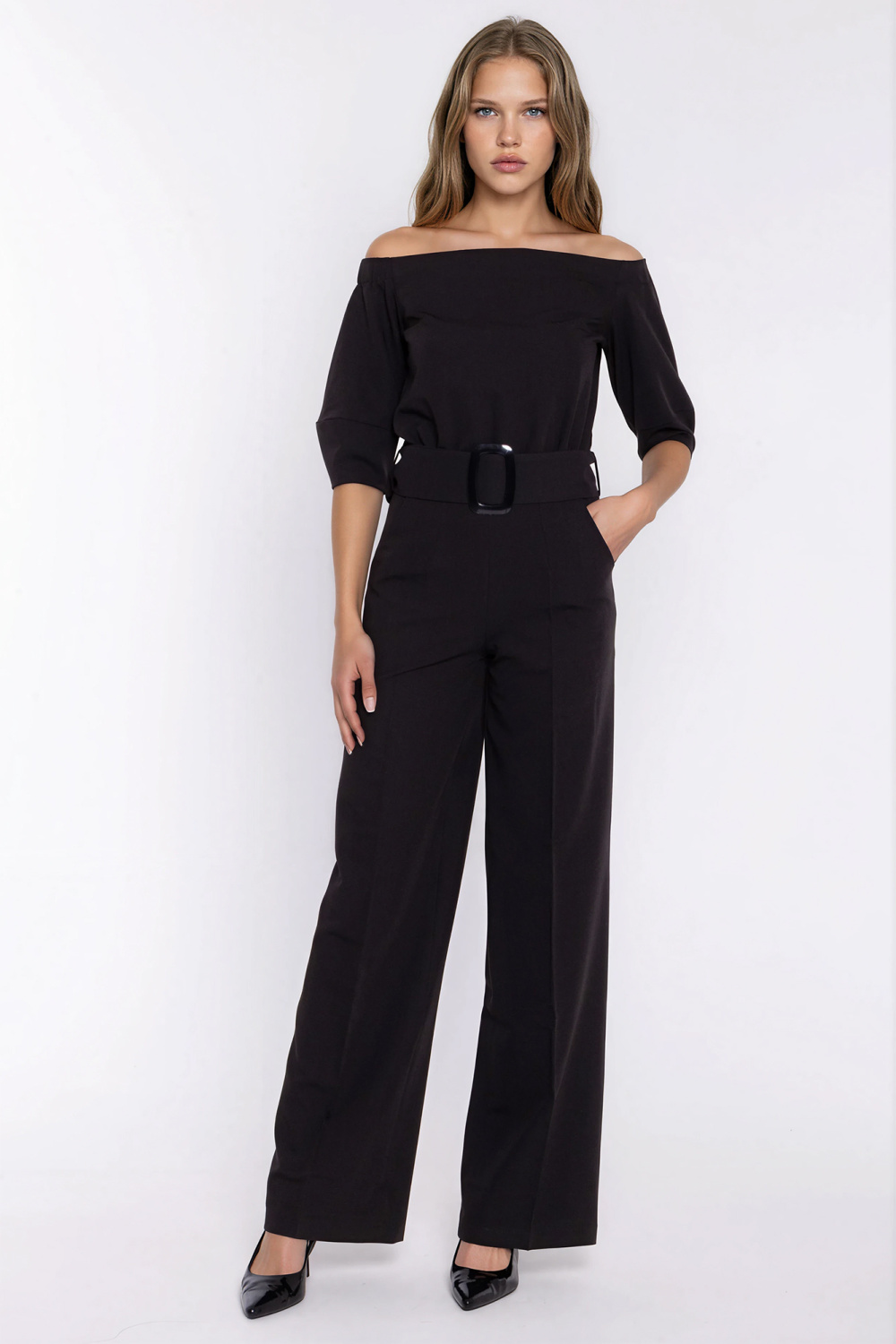 Czarny kombinezon z paskiem KM48 Black - Nife230458 - Czarny - obrazek 2