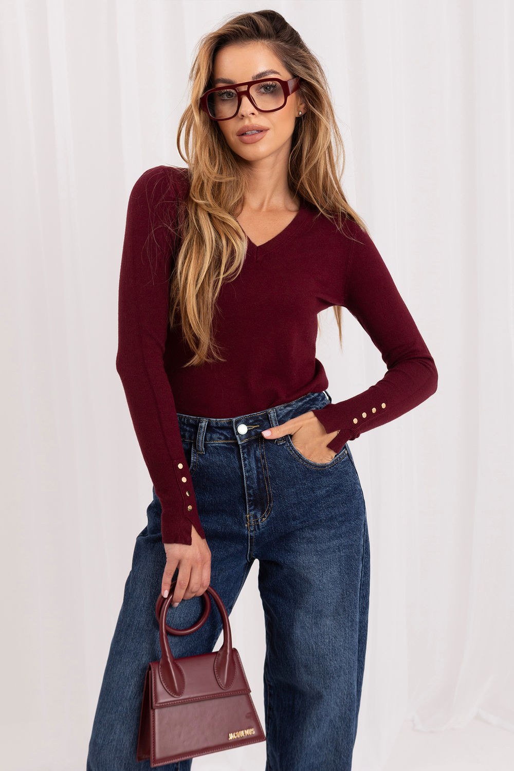 Sweter Damski Model IR-SW-QF6137.07 301941 Bordo - Italy Moda230904 - Czerwony