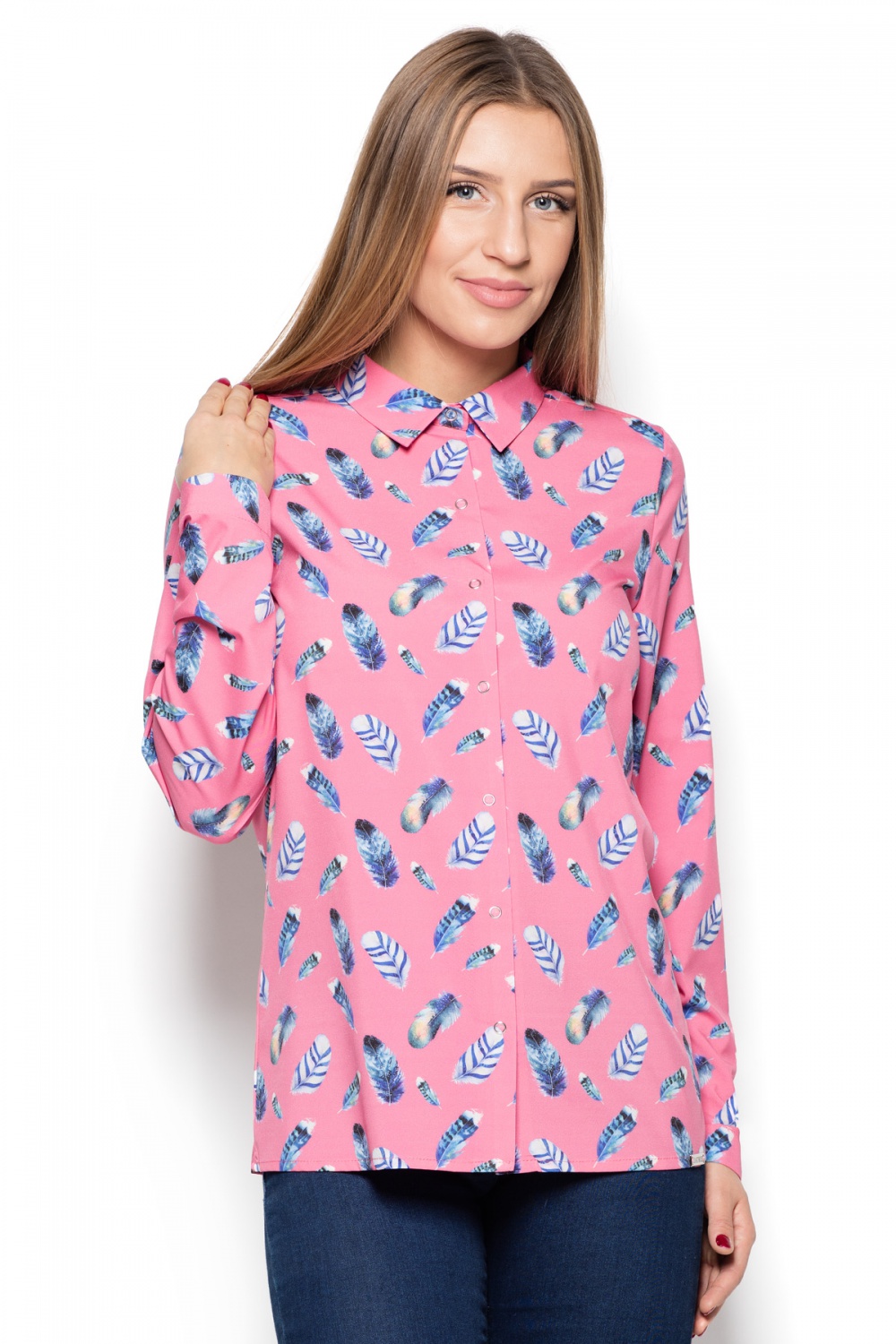 Koszula Damska Model K428 Wzór 51 Pink - Katrus76987 - Różowy