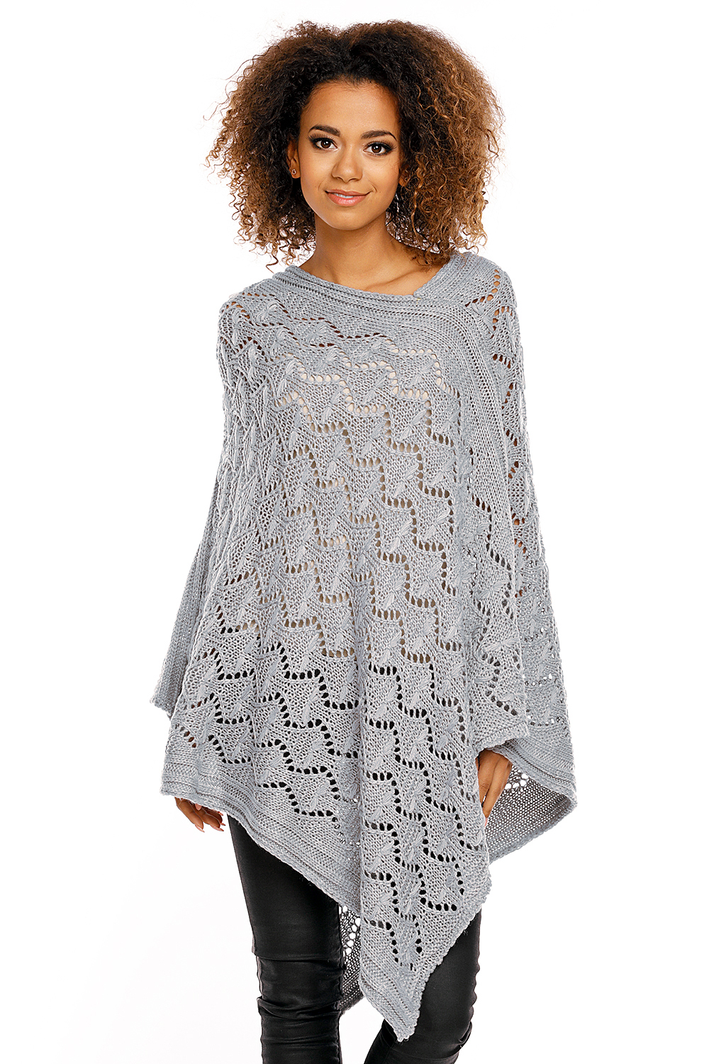 Sweter Poncho model 30012 Light Gray - PeeKaBoo94519 - Szary