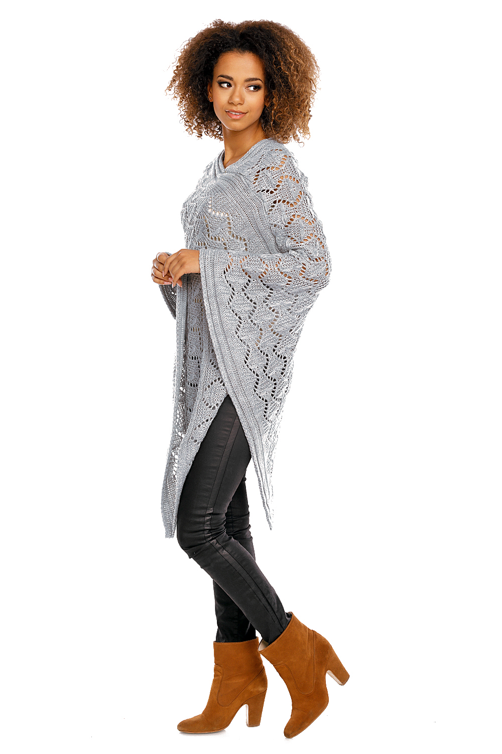 Sweter Poncho model 30012 Light Gray - PeeKaBoo94519 - Szary - obrazek 3
