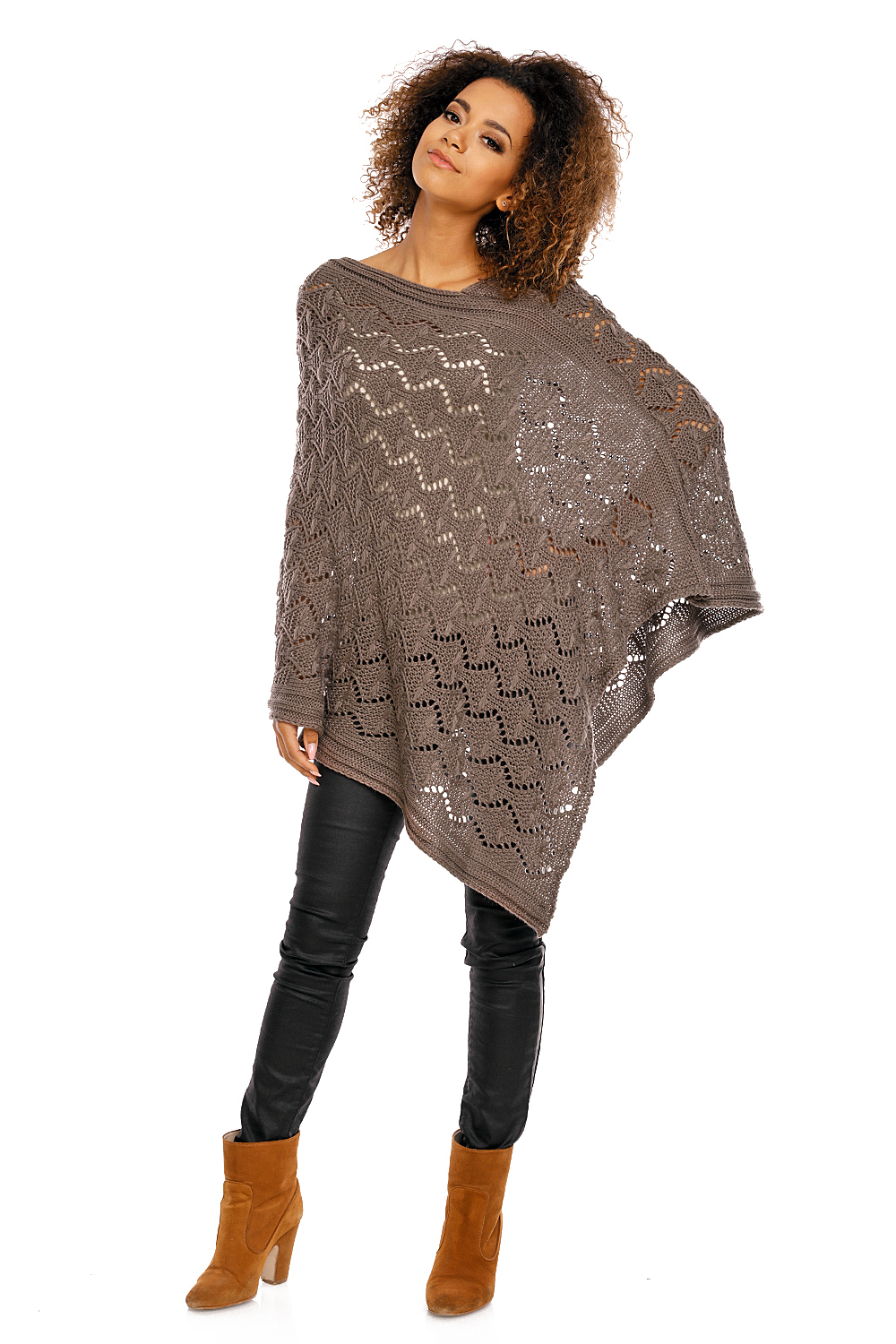 Sweter Poncho model 30012 Mocca - PeeKaBoo94520 - Brązowy - obrazek 2