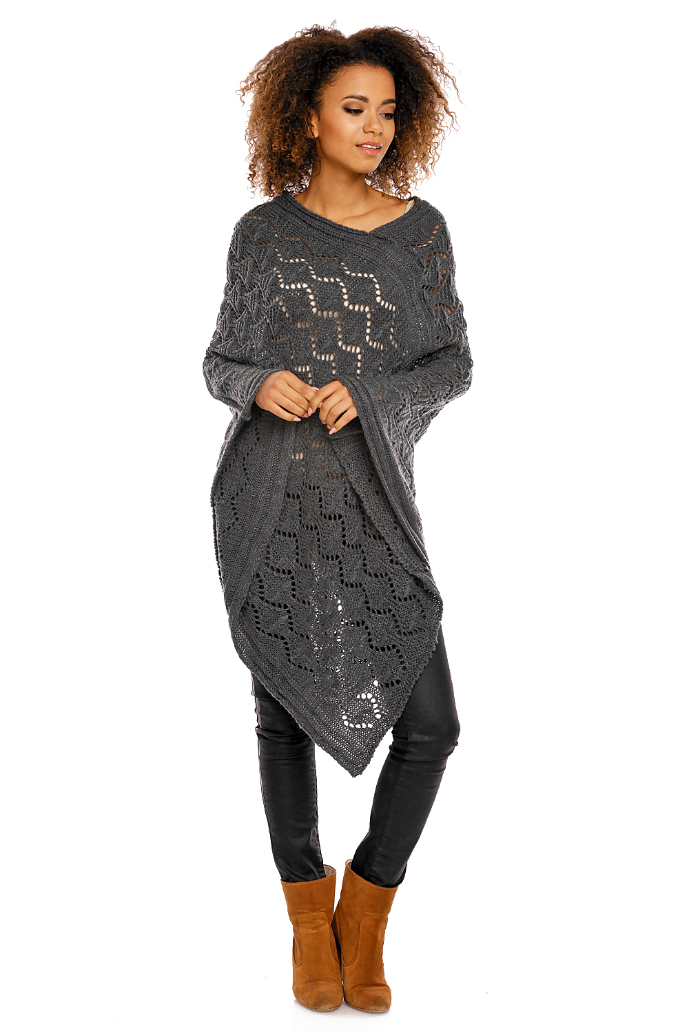 Sweter Poncho model 30012 Graphit - PeeKaBoo94521 - Szary - obrazek 2