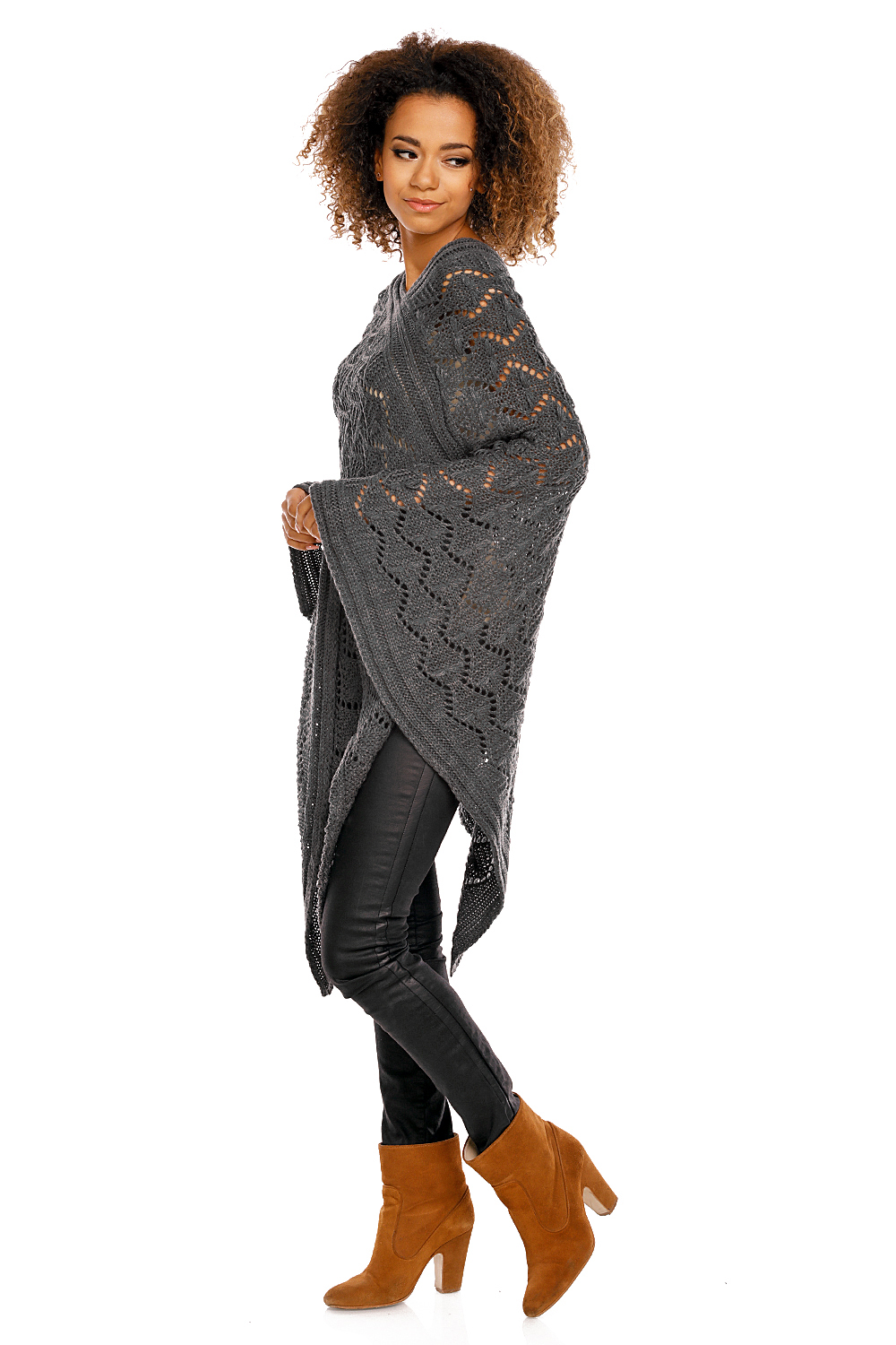 Sweter Poncho model 30012 Graphit - PeeKaBoo94521 - Szary - obrazek 3