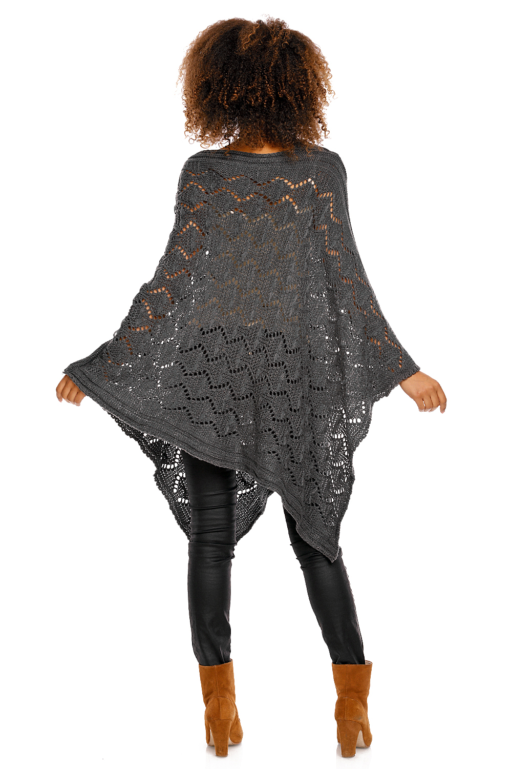 Sweter Poncho model 30012 Graphit - PeeKaBoo94521 - Szary - obrazek 4