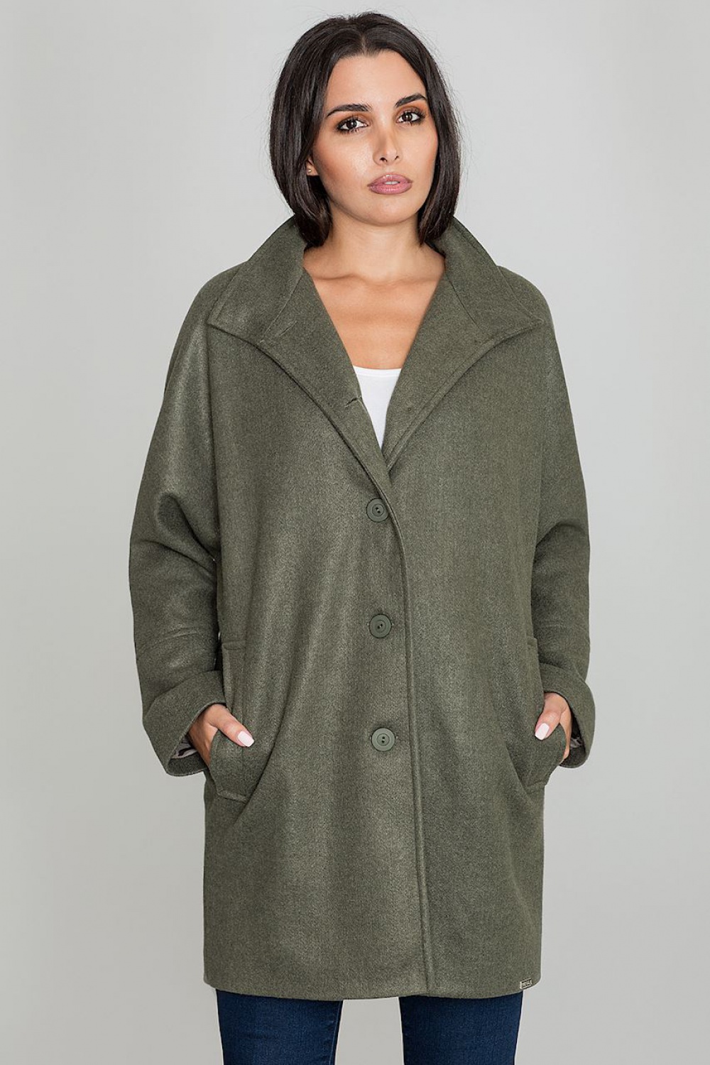 Płaszcz Damski Model M589 Oliwka - Figl111017 - Zielony - obrazek 2