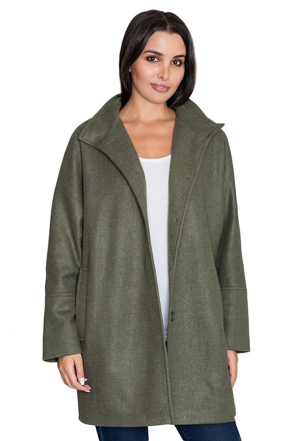 Płaszcz Damski Model M589 Oliwka - Figl111017 - Zielony - obrazek 3