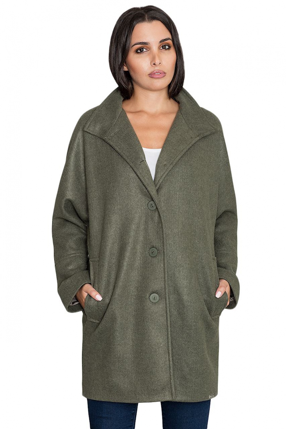Płaszcz Damski Model M589 Oliwka - Figl111017 - Zielony - obrazek 4