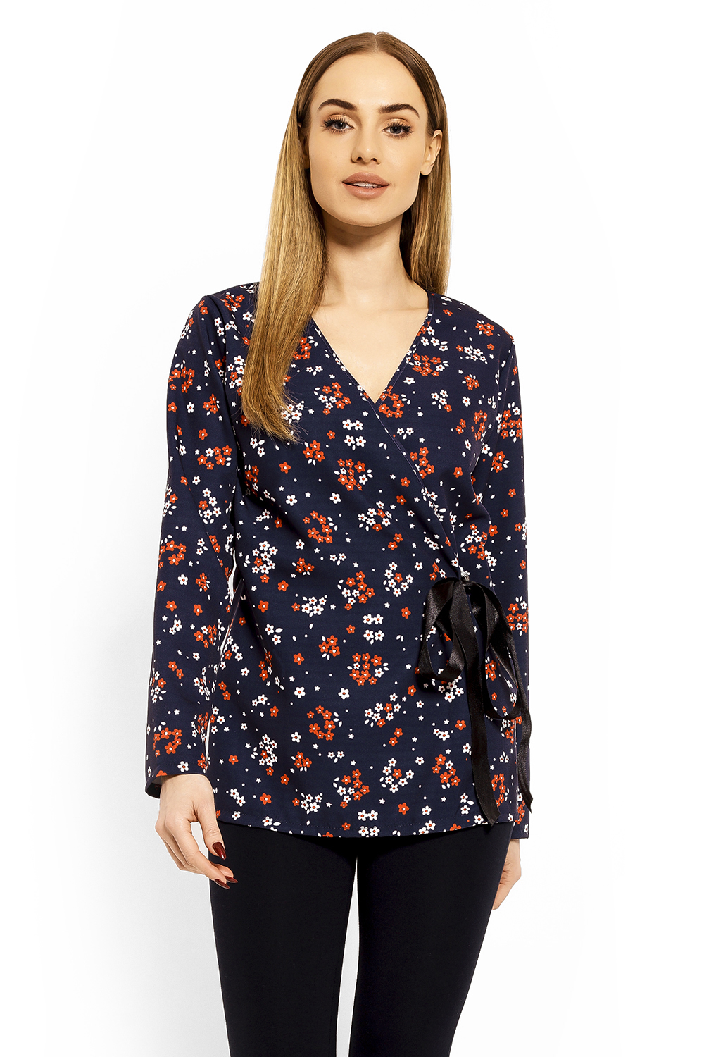 Bluzka Model 1626D Flowers - PeeKaBoo113173 - Granatowy