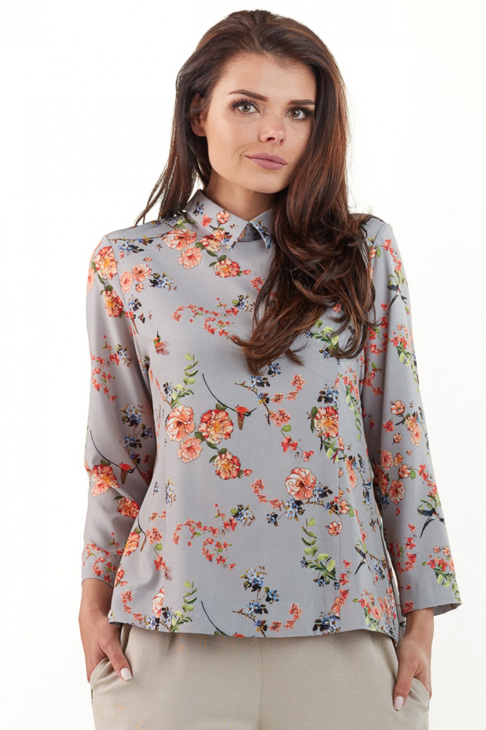 Koszula Damska Model A213 Light Grey - awama117539 - Szary