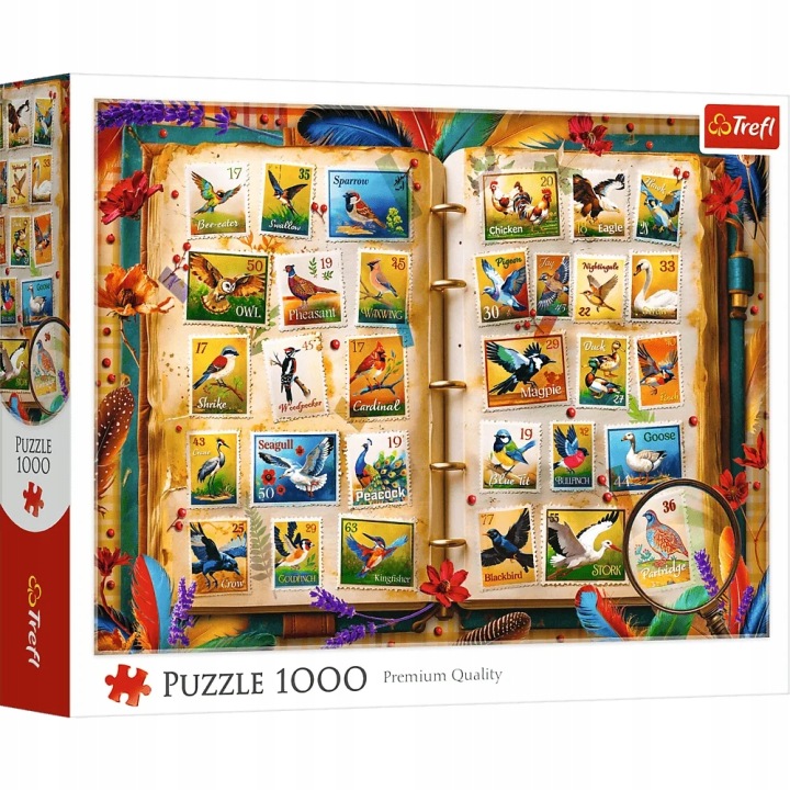 TREFL 10979 Puzzle 1000 Kolekcja znaczków-atlas ptaków
