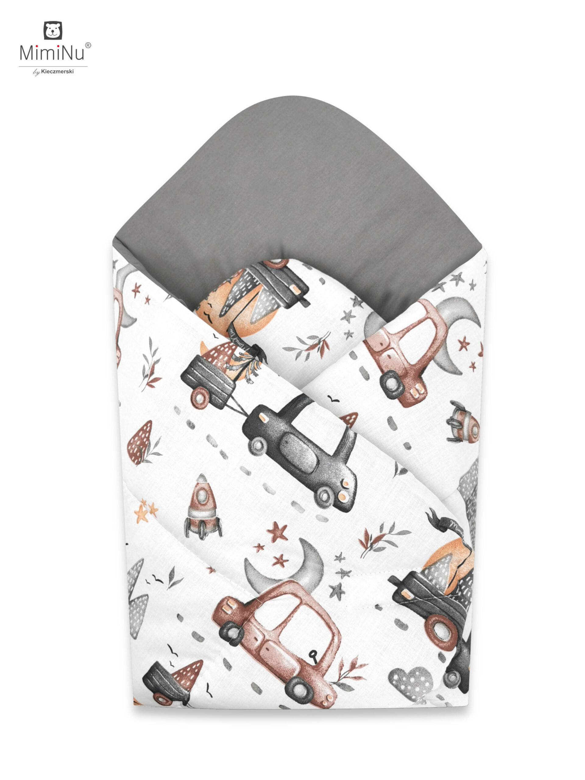 KIECZMERSKI Rożek standard 75x75 cm MIMINU DESIGN Samochodziki szare bawełna 100%