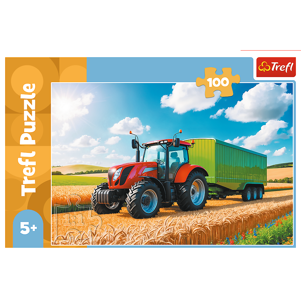 TREFL 16494 Puzzle 100 Maszyny rolnicze - traktor z przyczepą