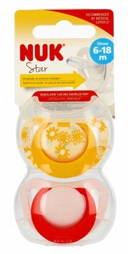 NUK 736748 Smoczek uspokajający 2 el. 6-18m STAR żółty/różowy