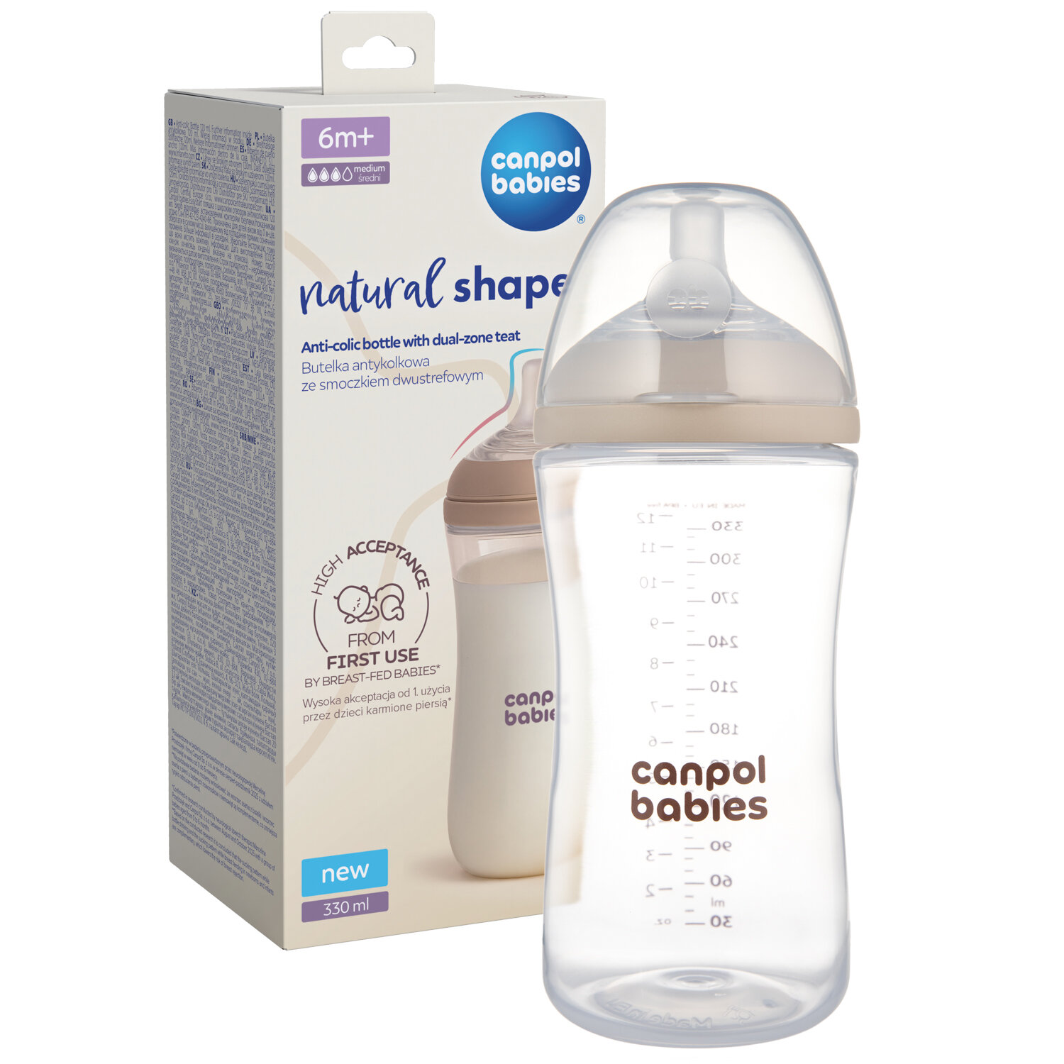 CANPOL 35/402 Butelka Natural Shape ze smoczkiem dwustrefowym 330ml